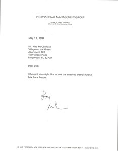 Letter from Mark H. McCormack to Ned McCormack