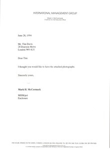 Letter from Mark H. McCormack to Tim Davis