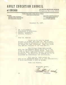 Letter from Adult Education Council of Chicago to W. E. B. Du Bois