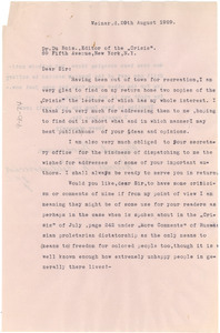 Letter from Margarete Bachmann to W. E. B. Du Bois