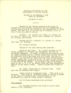 National Association for the Advancement of Colored People minutes of the meeting of the Board of Directors November 6, 1913