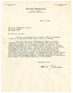 Letter from Lincoln University to W. E. B. Du Bois