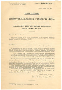 Correspondence between the League of Nations and the Delegate of the Liberian Republic to the League of Nations