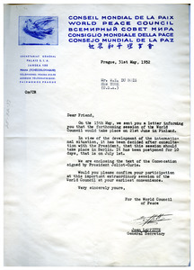 Circular letter from World Peace Council to W. E. B. Du Bois