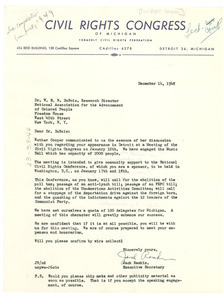 Letter from Civil Rights Congress of Michigan to W. E. B. Du Bois ...