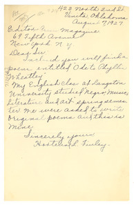 Letter from Hortense L. Finley to the editor of The Crisis
