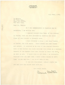 Letter from Anne Wolter to W. E. B. Du Bois