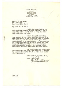 Letter from Paul R. Williams to W. E. B. Du Bois