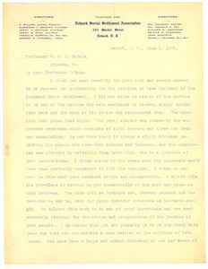 Letter from Newark Social Settlement Association to W. E. B. Du Bois
