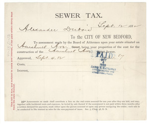 City of New Bedford sewer tax for Alexander Du Bois