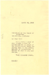 Letter from W. E. B. Du Bois to Louisville, Kentucky Board of Education