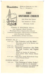First Unitarian Church newsletter, volume 1, number 21