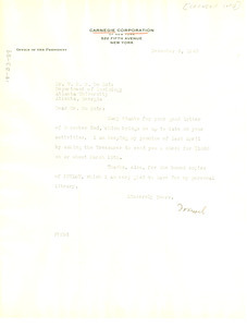 Letter from Carnegie Foundation to W. E. B. Du Bois