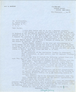 Letter from Amy A. Garvey to W. E. B. Du Bois