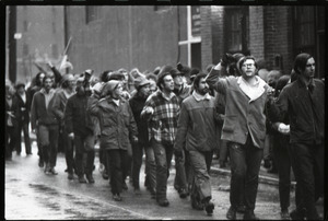 MIT I-Lab demonstration: protesters marching past the Instrumentation Laboratory