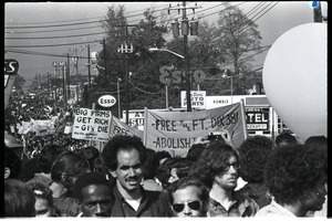 Antiwar demonstration at Fort Dix, N.J.: View down long line of protestors marching down main street