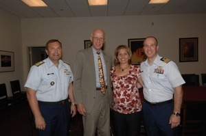 Congressman John W. Olver (2d from left) with Rear Adm. Gary Blore (left), and Commander Mark Fedor (right), US Coast Guard, Special Detailee to House Appropriations Committee