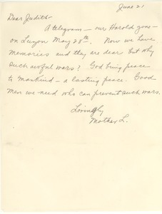 Letter from Clara M. Langland to Judith G. Wood Langland