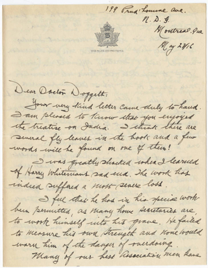 Letter from Charles A. Palmer to Laurence L. Doggett (May 23, 1916)