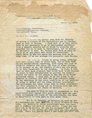 Letter from James A. Naismith to Laurence L. Doggett (March 21, 1918)