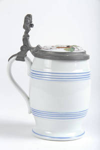 Porcelain 1/2 liter stein with detailed inlay lid featuring 4F shield and gymnast