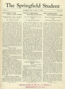 The Springfield Student (vol. 10, no. 3), October 15, 1920
