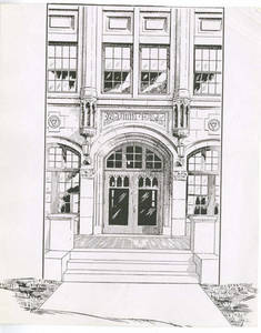 Sketch of Alumni Hall Front Entrance