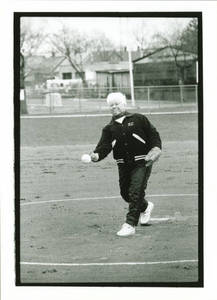 Coach Diane Potter Pitching at Springfield College, April 1, 1998