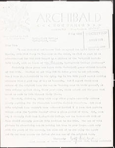 Letter to President Locklin from Archibald (April 9, 1975)