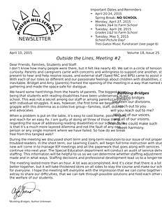 Mission Hill School newsletter, April 10, 2015