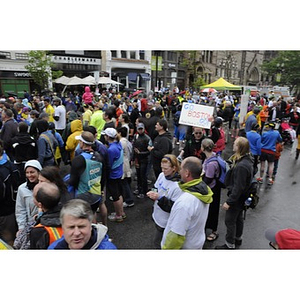 Attendees at Boston Marathon finish line for "One Run" event in Boston (May 2013)