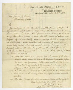 Report of the Secretary of War, about 1863, and a letter to James Alexander Seddon, Secretary of War