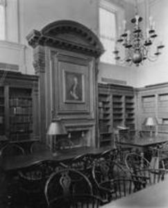 Stetson Library reading room with portrait of Stetson