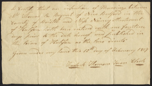 Marriage Intention of Thomas R. Bryant of New Bedford, Massachusetts and Nancy Sturtevant, 1827