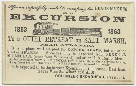 You are respectfully invited to accompany the Peace Makers on an excursion : to a quiet retreat on a salt marsh : near the Atlantic, 1863