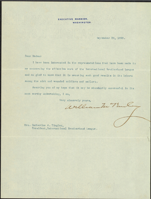 Letter from President McKinley to Katherine A. Tingley, 1898 September 24