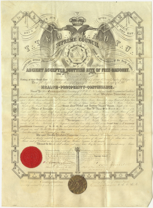 32° certificate issued to Western Bascome, 1865 January 22