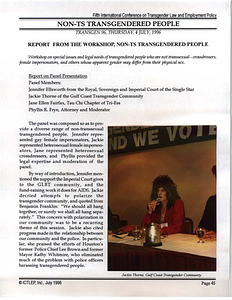 Report from the Workshop, Non-TS Transgendered People