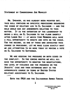 Statement by John Joseph Moakley regarding Moakley-Murtha amendment and U.S. aid to El Salvador