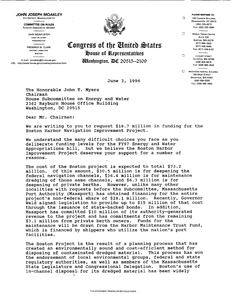 Letter from the Massachusetts congressional delegation to John T. Myers Chairman of the House Subcommittee on Energy and Water, 3 June 1996