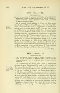 1791 Chap. 0012 An Act In Addition To An Act, Intitled, " An Act For The More Safe Keeping The Registry Of Deeds & Conveyances Of Land & For Appointing The Time & Manner Of Choosing Registers."