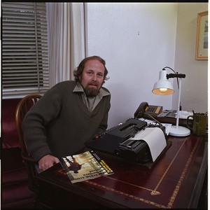 Jim Campbell former editor of the Sunday World (newspaper). He was wounded in an assassination attempt by the UVF in the 1980s. He still has the bullet in his spine. Portraits at his typewriter