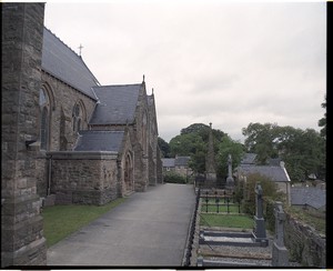 St. Patricks Catholic Church, Downpatrick, interior and exterior shots at time of the building of an extension. Includes shots of old graves later moved
