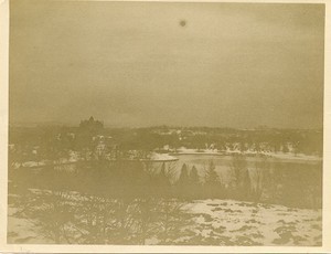 Saint John's seminary and reservoir from window at Boston College