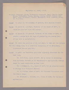 Amherst College faculty meeting minutes 1896/1897