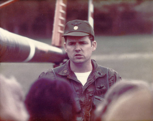 Major Kevin K. Lynch, Massachusetts Army National Guard with OH-6A helicopter