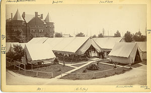 Boston City Hospital tents in yard, Spanish-American War, homeopathic hospital, East Concord Street in background