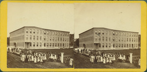 Stereograph of the C.T. Sampson Shoe Manufactory, North Adams, Mass., undated