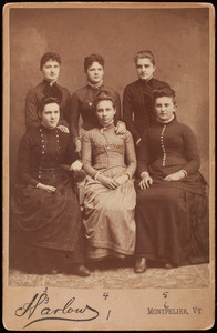 Group portrait of class of six young women, Harlow Studio, Montpelier, Vermont