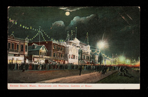 Revere Beach, Mass., Boulevard and Nautical Garden at Night.